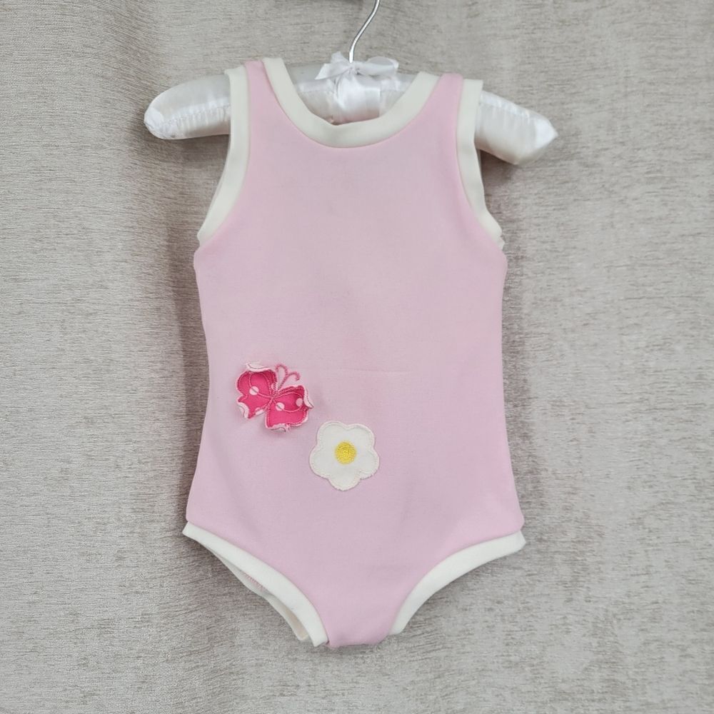 Grace Vintage 80s Pink Baby Swimsuit with Butterfly and Flower
